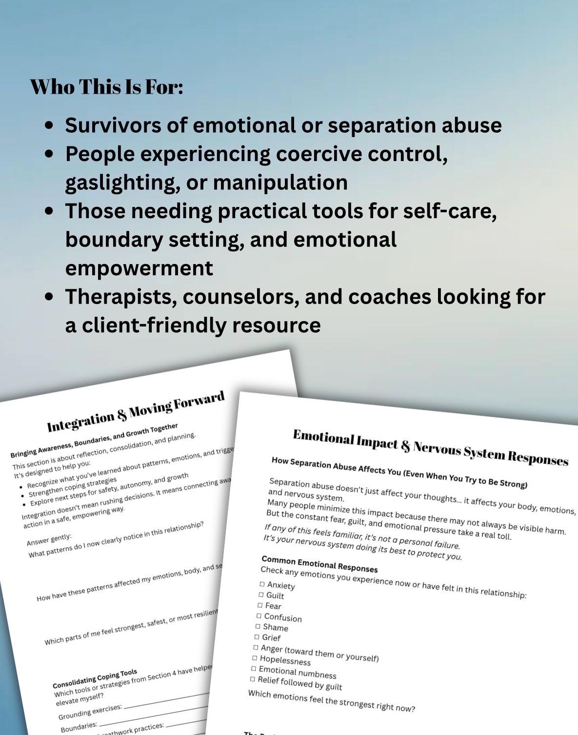 Separation Abuse Worksheet Emotional Healing, Boundary Setting & Coping Workbook Domestic Abusive Relationship Emotional Abuse Recovery