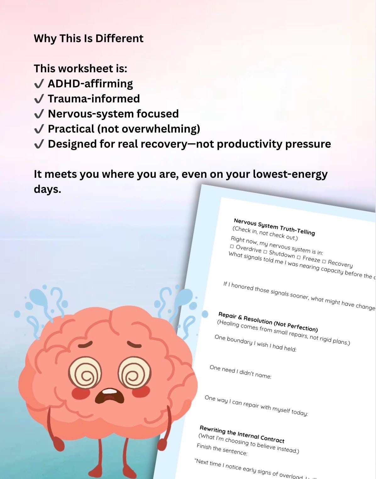 ADHD Hangover Recovery Worksheet Overstimulation & Burnout Support Nervous System Reset Digital Download