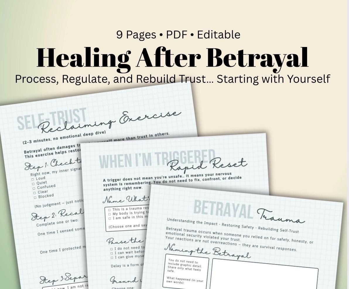 Betrayal Trauma Healing Worksheet: Trust Recovery, Nervous System Regulation (PDF)
