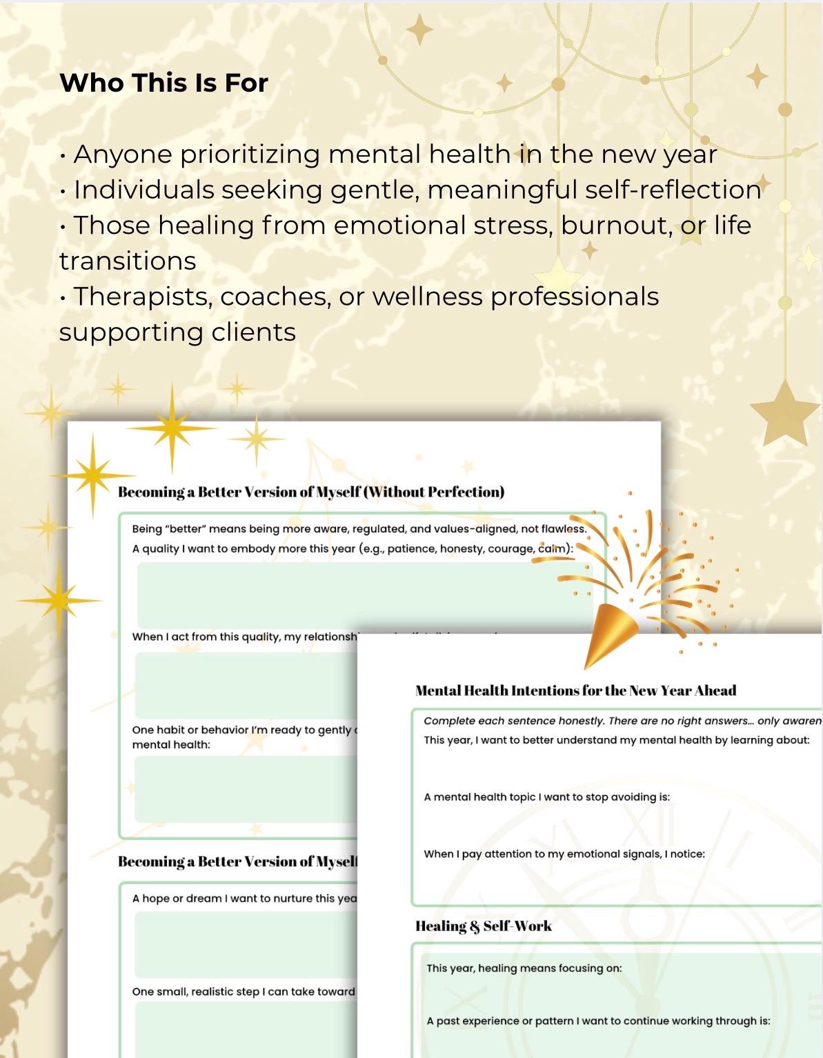 New Year Mental Health Worksheet | Self-Reflection, Healing, Emotional Growth, Mindfulness, Intentions, Printable Planner