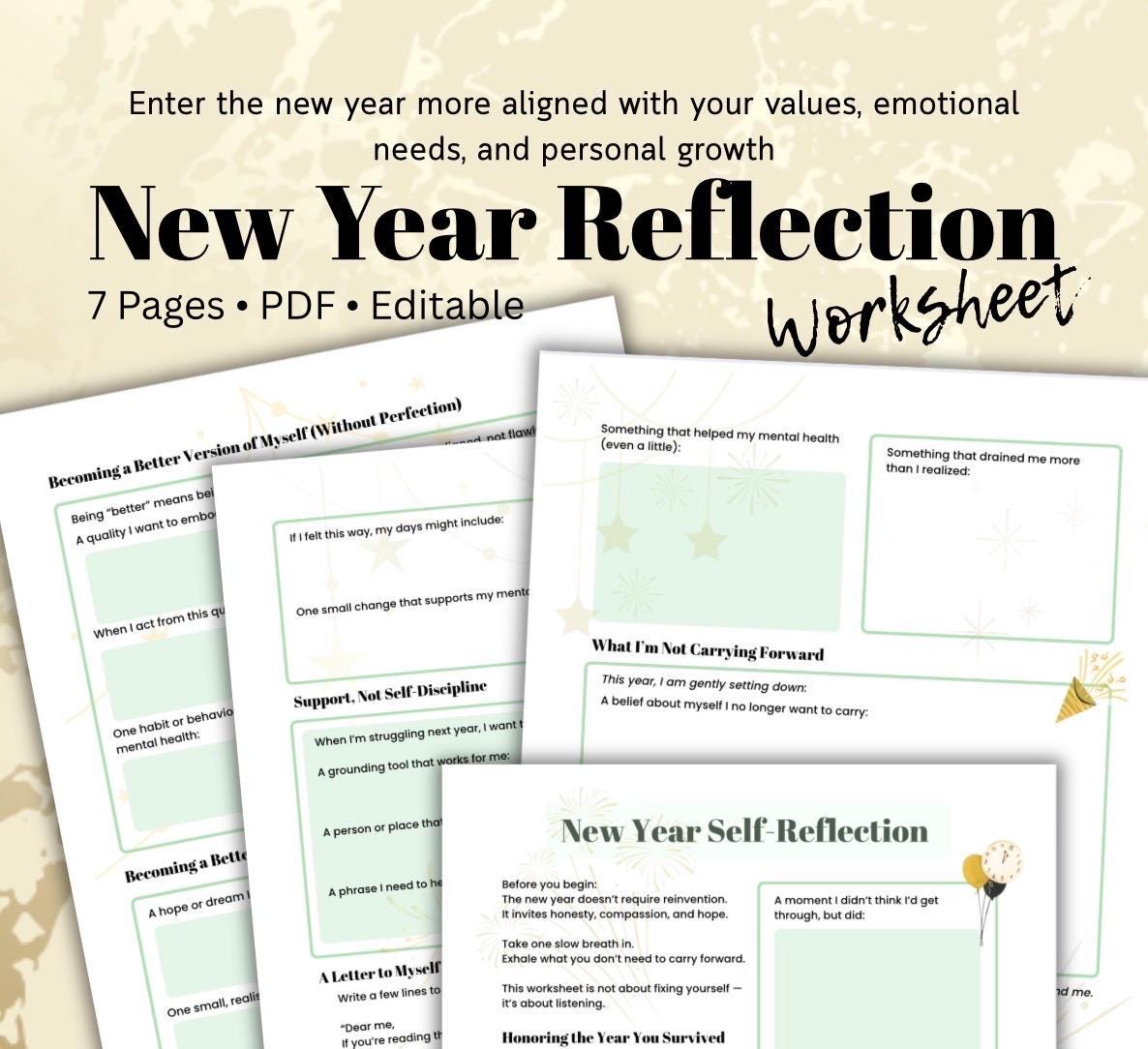 New Year Mental Health Worksheet | Self-Reflection, Healing, Emotional Growth, Mindfulness, Intentions, Printable Planner