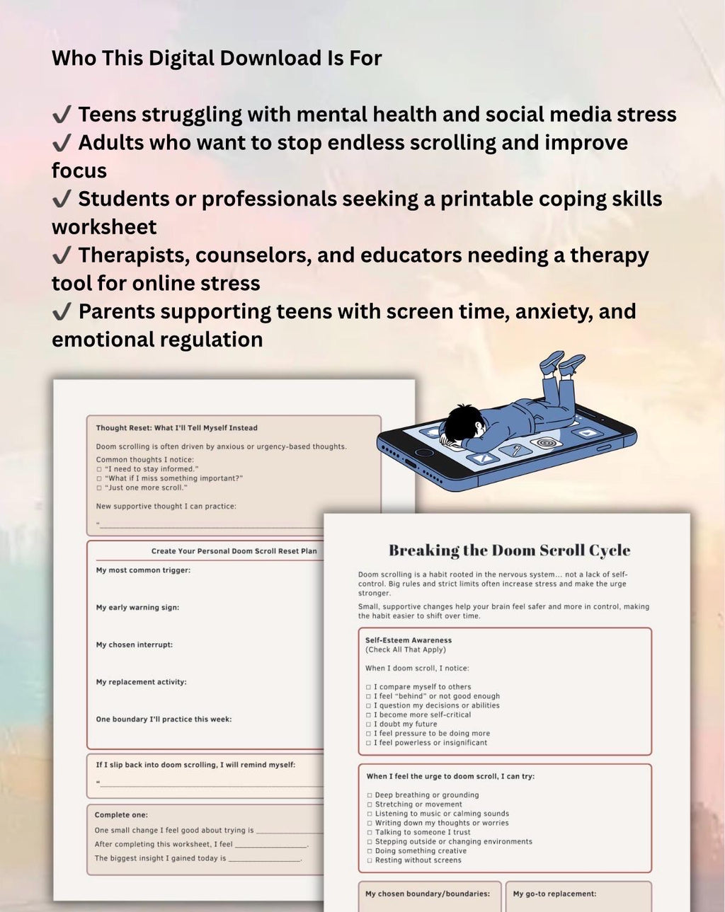 Doom Scrolling Worksheet | Anxiety & Digital Detox (PDF)