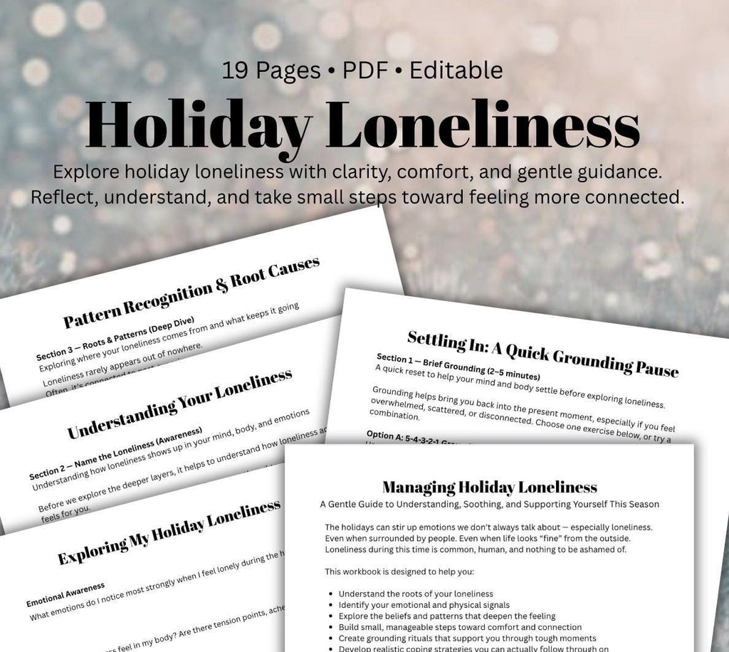 Holiday Loneliness Worksheet: Mental Health Prompts, Self-Care (PDF)