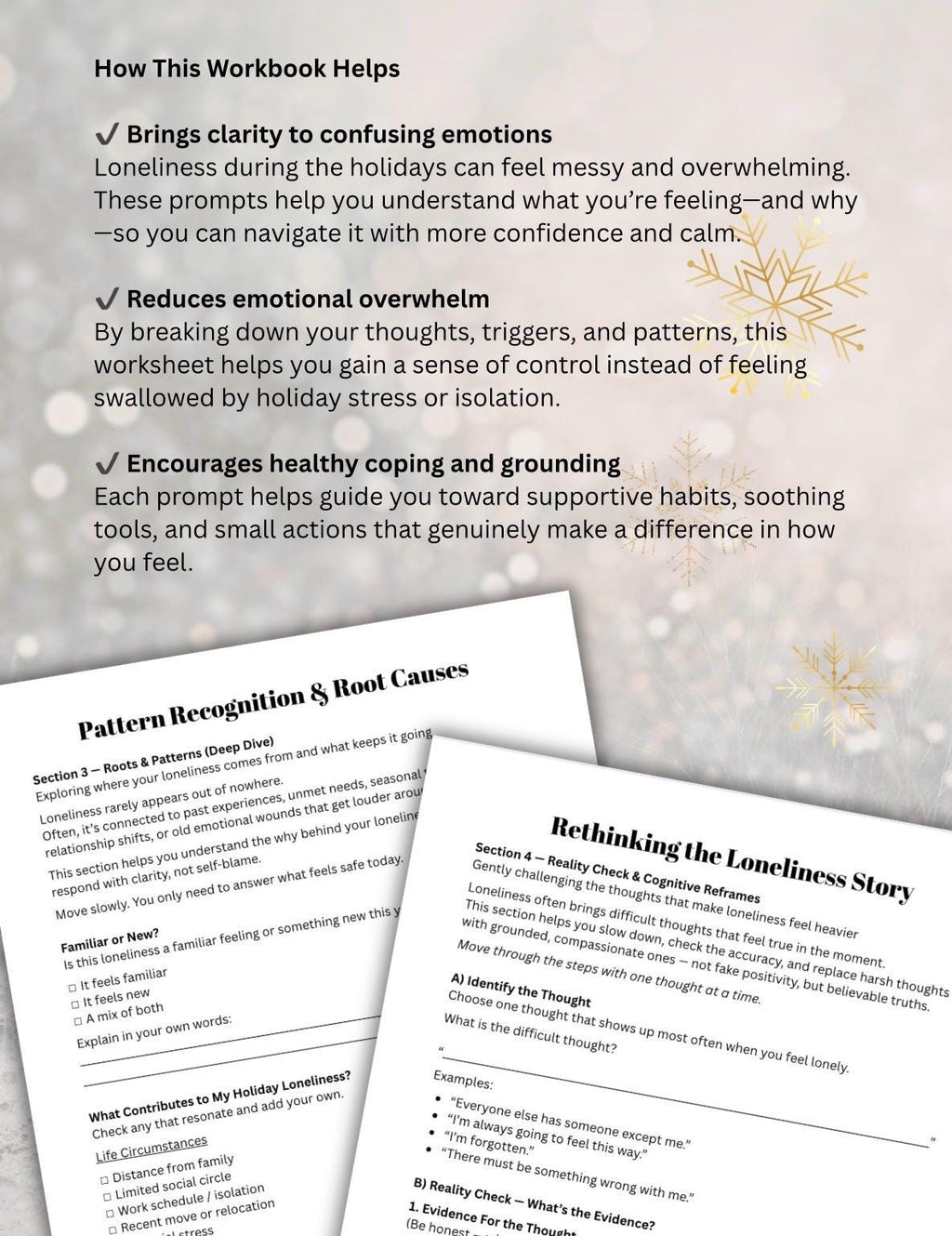 Holiday Loneliness Worksheet: Mental Health Prompts, Self-Care (PDF)