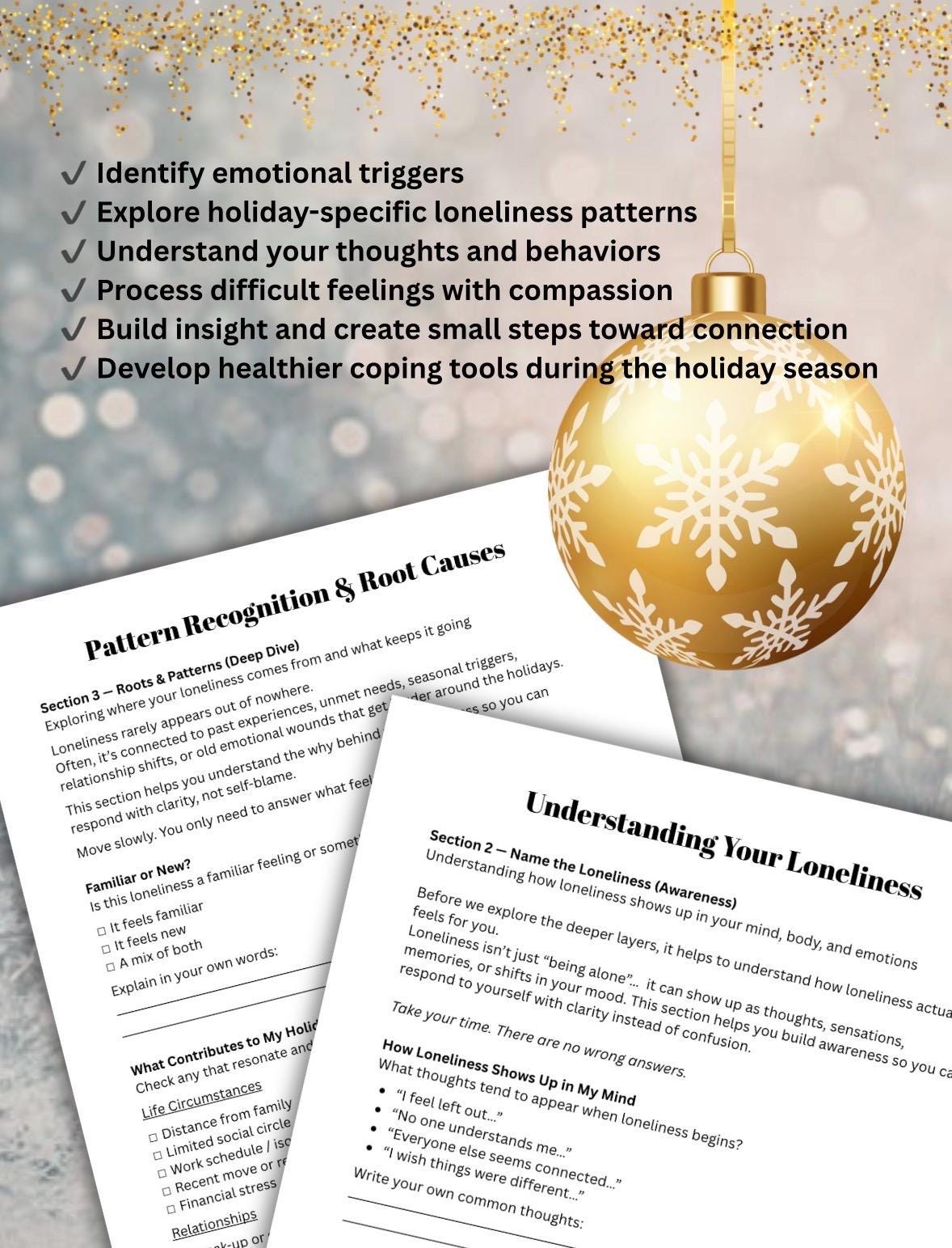 Holiday Loneliness Worksheet: Mental Health Prompts, Self-Care (PDF)