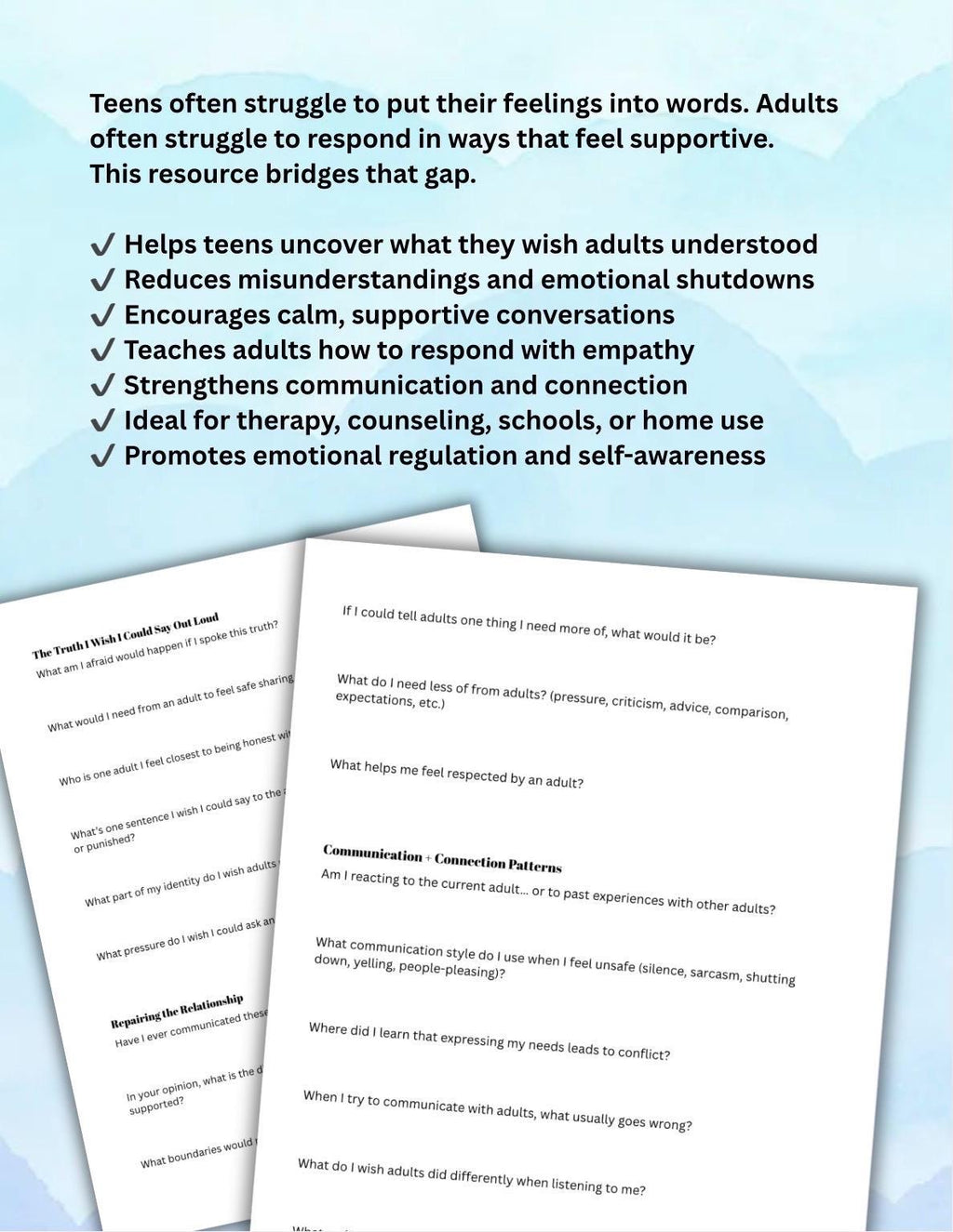 Teen Worksheet: Parenting Teens Communication Mental Health (Printable PDF) What I Wish Adults Understood