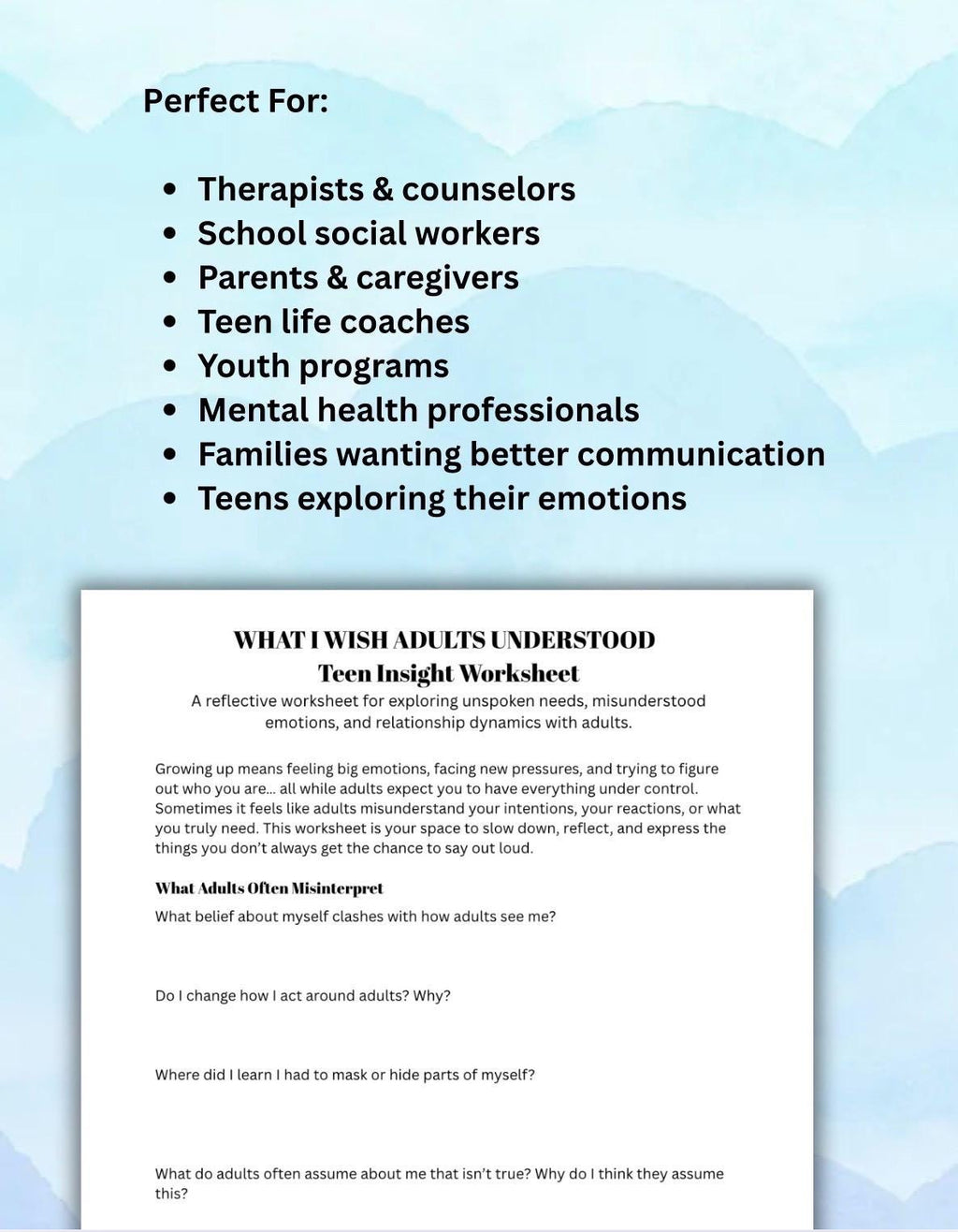 Teen Worksheet: Parenting Teens Communication Mental Health (Printable PDF) What I Wish Adults Understood