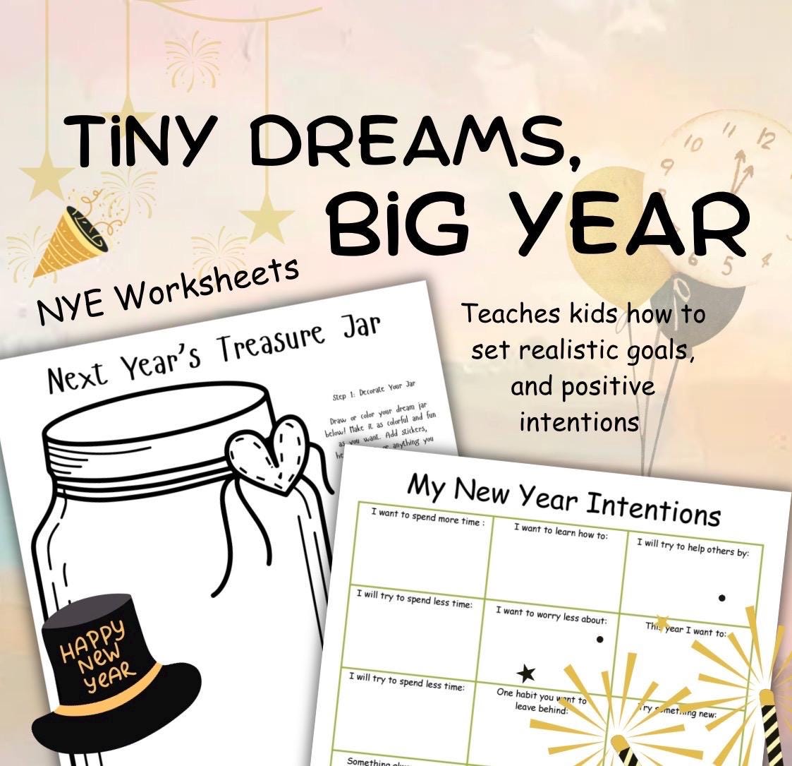 Kids New Year Intentions Worksheet: Treasure Jar Activity (PDF) Children’s 2026 NYE game