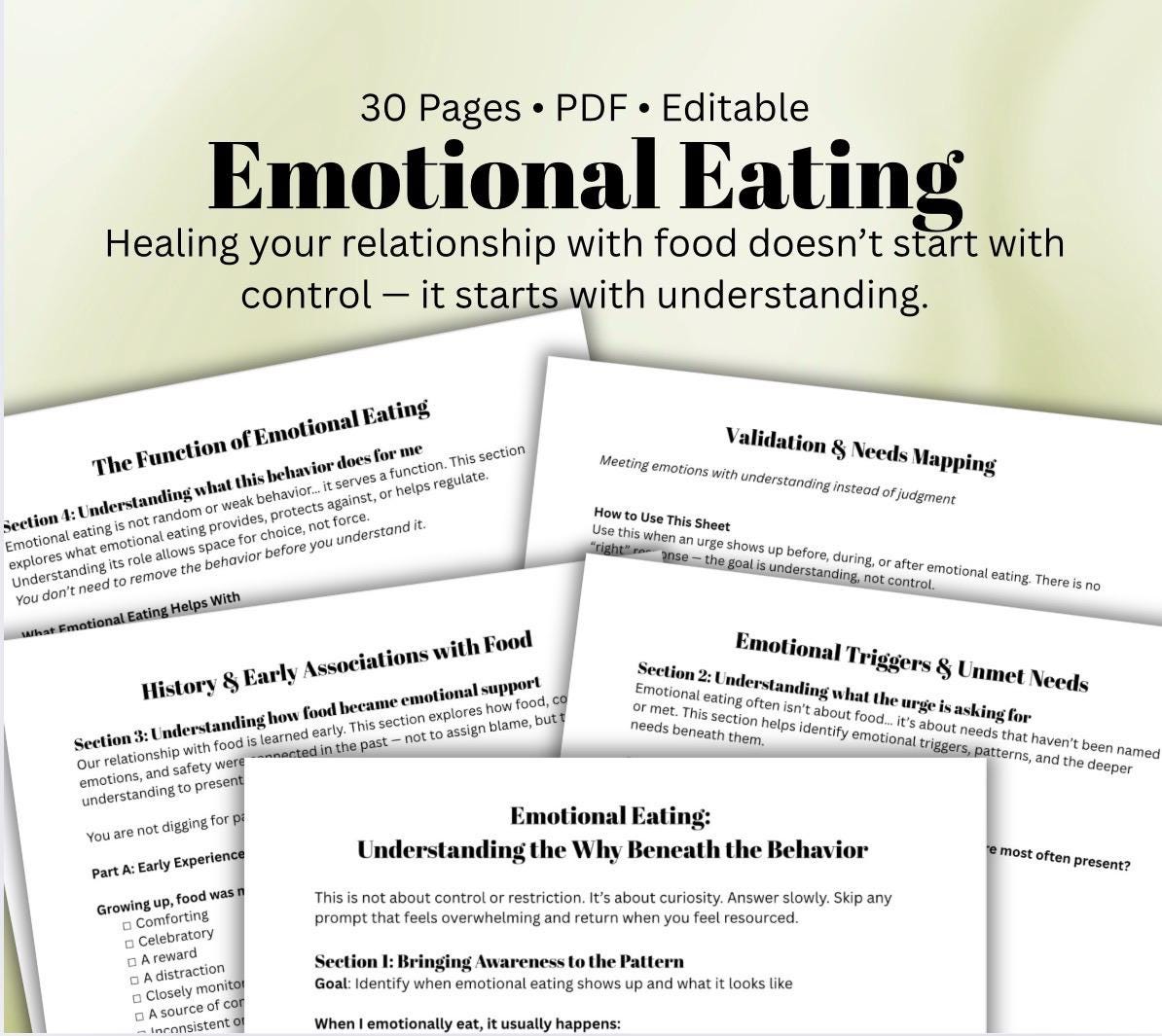 Emotional Eating Workbook Self-Compassion & Non-Diet Healing Worksheets Understand Triggers, Urges Unmet Needs