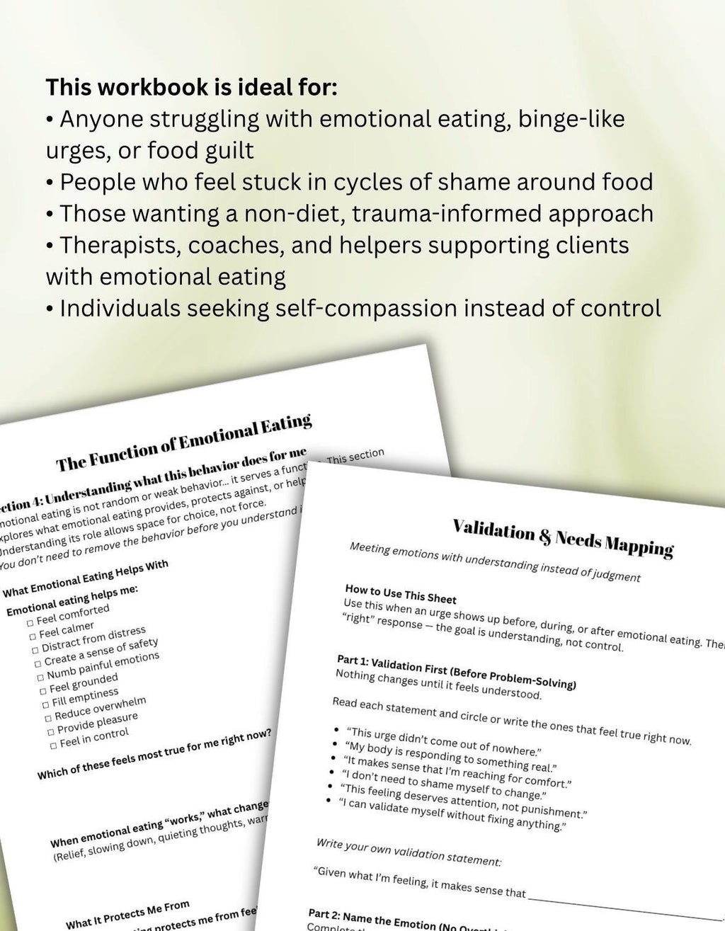 Emotional Eating Workbook Self-Compassion & Non-Diet Healing Worksheets Understand Triggers, Urges Unmet Needs