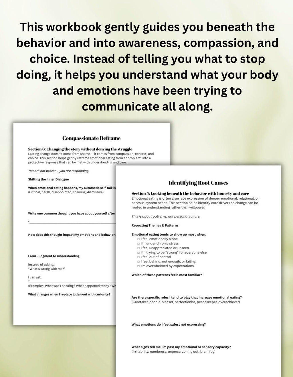 Emotional Eating Workbook Self-Compassion & Non-Diet Healing Worksheets Understand Triggers, Urges Unmet Needs