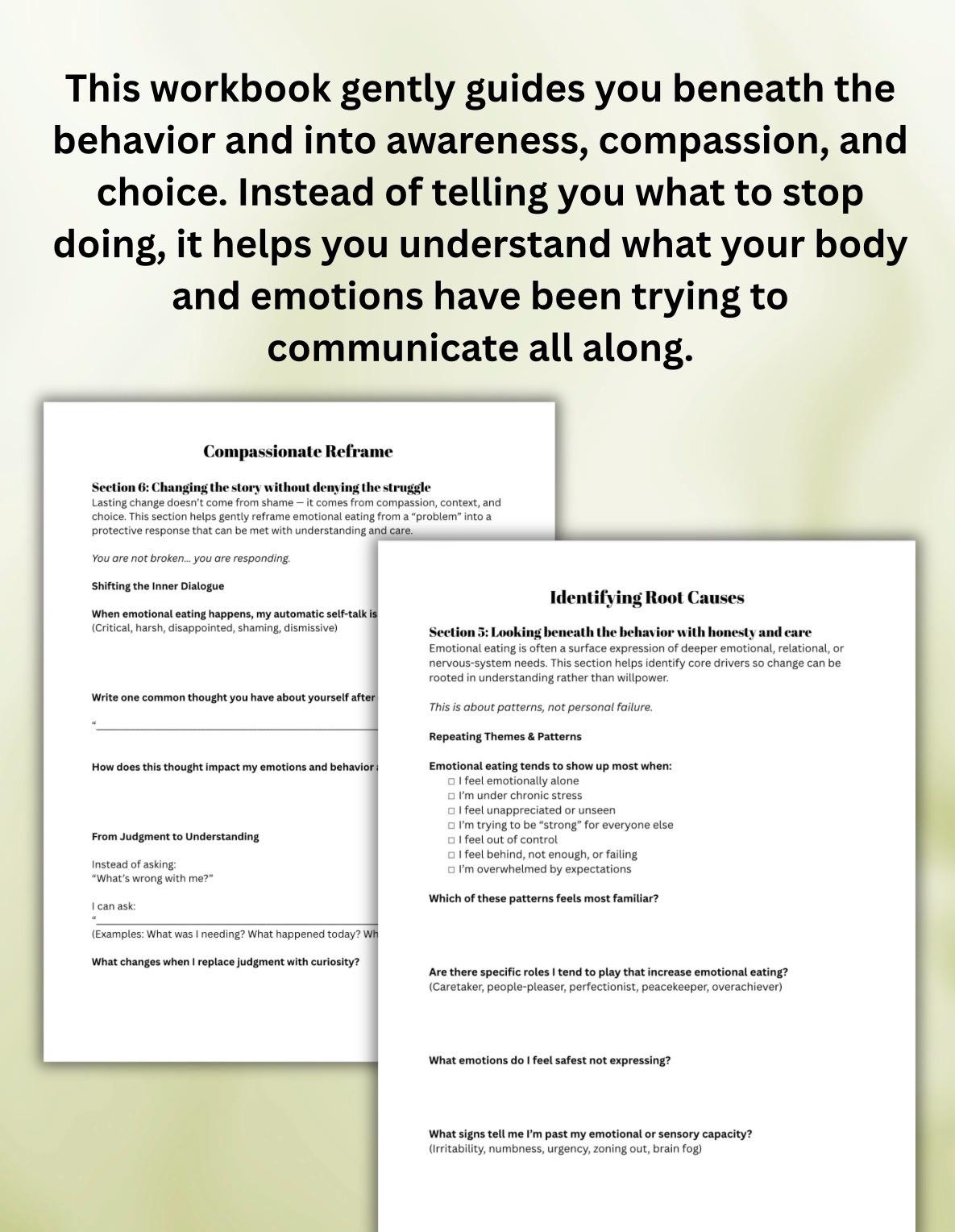 Emotional Eating Workbook Self-Compassion & Non-Diet Healing Worksheets Understand Triggers, Urges Unmet Needs