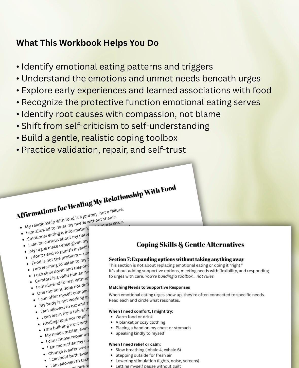 Emotional Eating Workbook Self-Compassion & Non-Diet Healing Worksheets Understand Triggers, Urges Unmet Needs