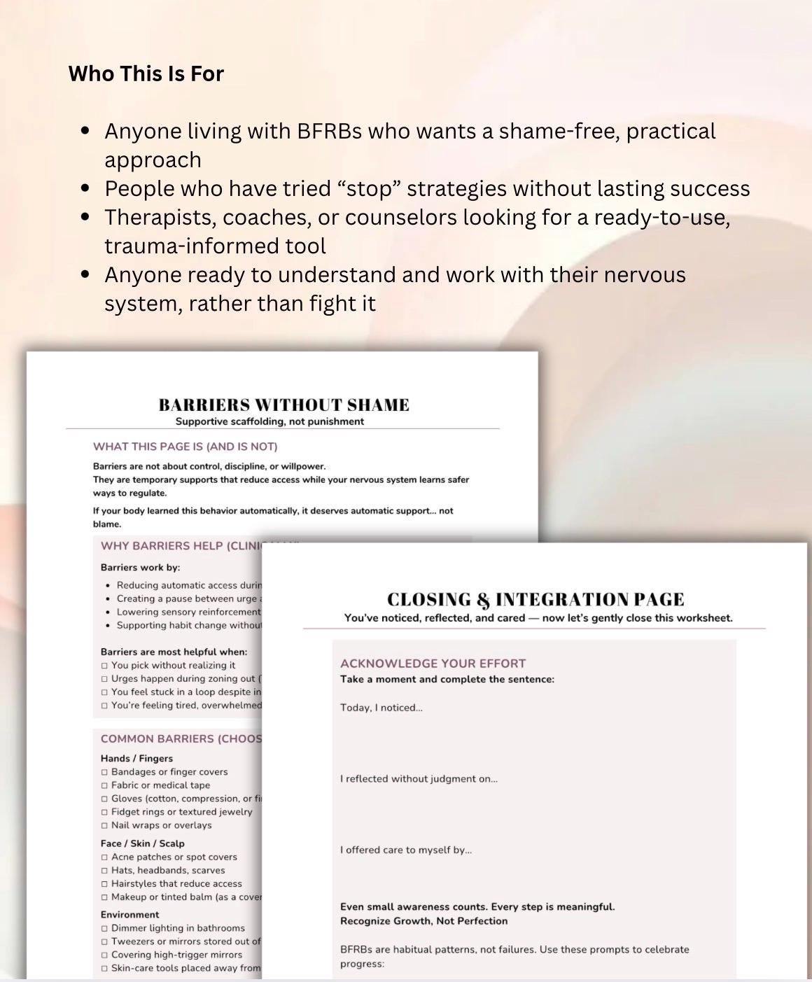 BFRB Workbook, Shame-Free Skin Picking, Hair Pulling, Nail Biting (PDF)