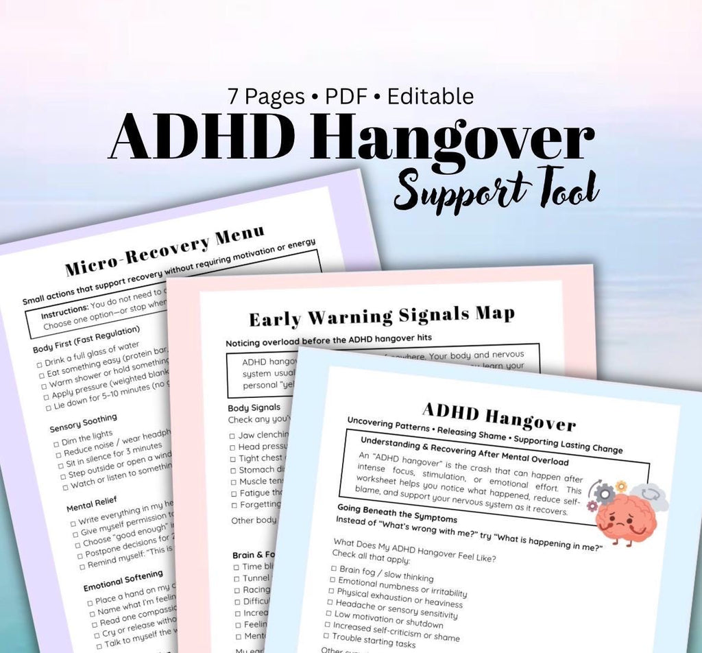 ADHD Hangover Recovery Worksheet Overstimulation & Burnout Support Nervous System Reset Digital Download