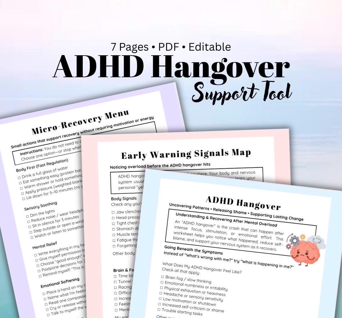 ADHD Hangover Recovery Worksheet Overstimulation & Burnout Support Nervous System Reset Digital Download