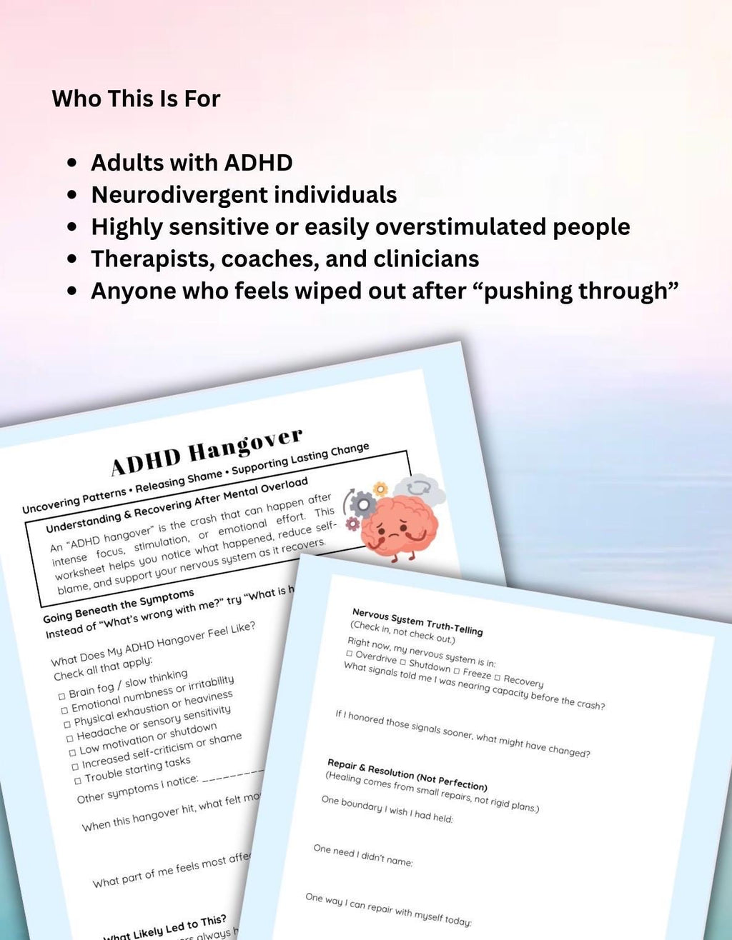 ADHD Hangover Recovery Worksheet Overstimulation & Burnout Support Nervous System Reset Digital Download