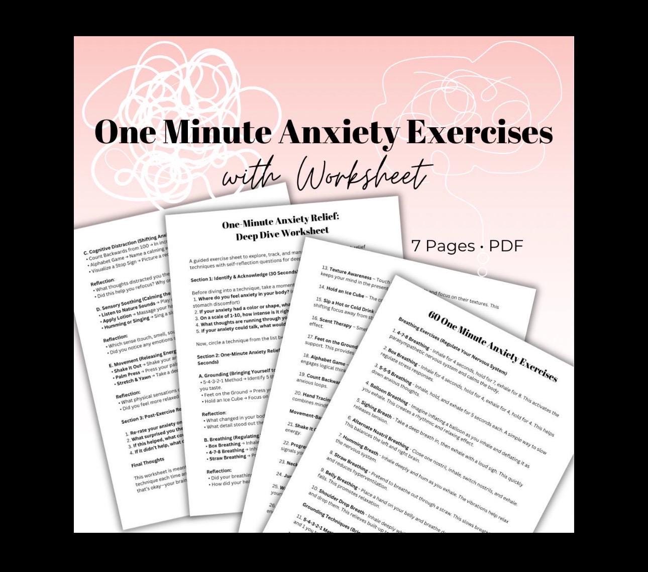 One Minute Anxiety Relief Anxious Toolbox Techniques for Coping with Anxiety Management Strategies Worksheet