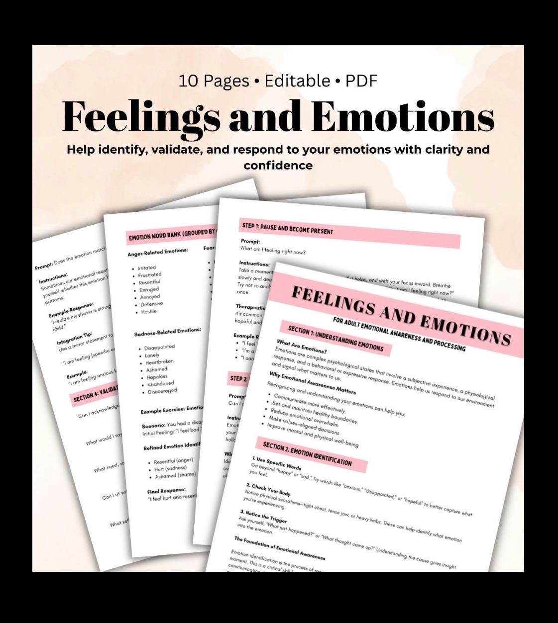Feelings and Emotions Worksheets Emotional Awareness & Processing Workbook Guided Mental Health Guided Prompts