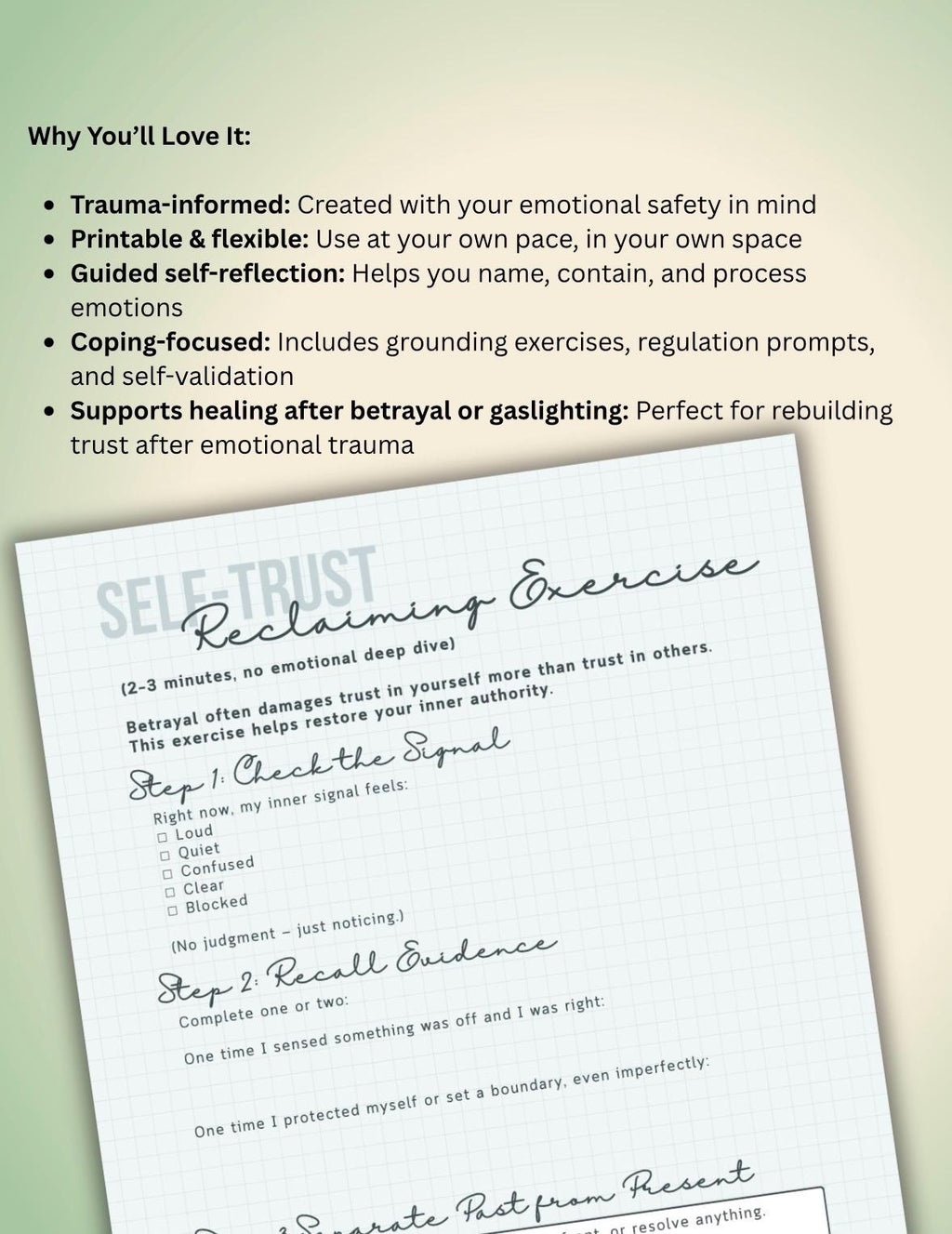 Betrayal Trauma Healing Worksheet: Trust Recovery, Nervous System Regulation (PDF)