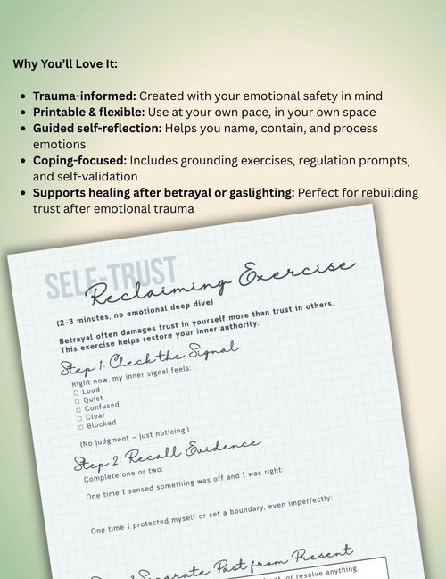 Betrayal Trauma Healing Worksheet: Trust Recovery, Nervous System Regulation (PDF)