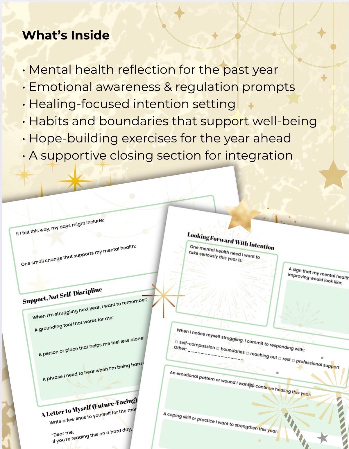 New Year Mental Health Worksheet | Self-Reflection, Healing, Emotional Growth, Mindfulness, Intentions, Printable Planner