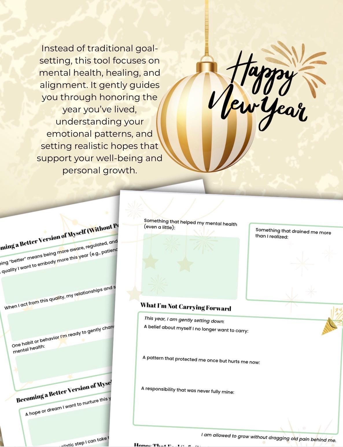 New Year Mental Health Worksheet | Self-Reflection, Healing, Emotional Growth, Mindfulness, Intentions, Printable Planner