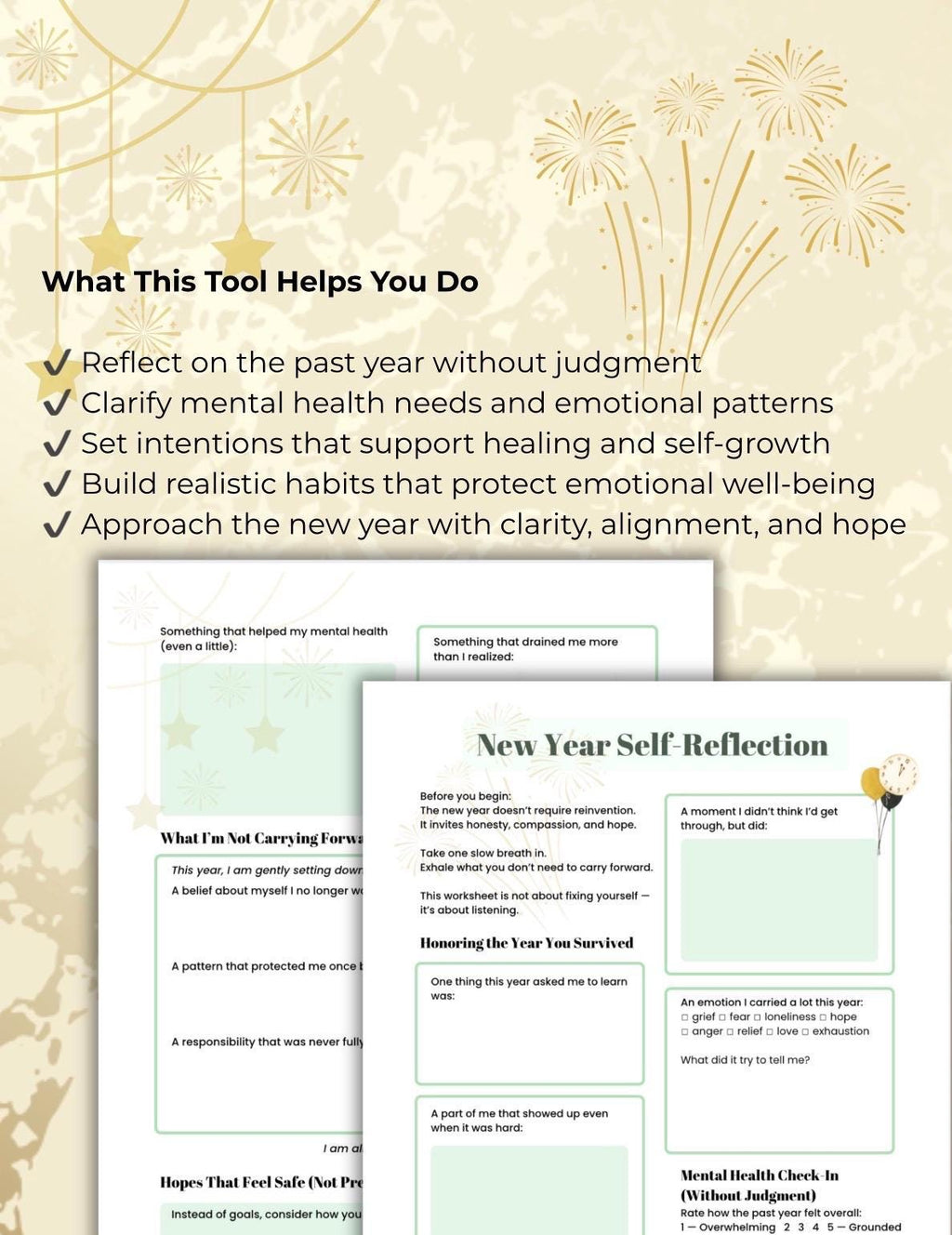 New Year Mental Health Worksheet | Self-Reflection, Healing, Emotional Growth, Mindfulness, Intentions, Printable Planner