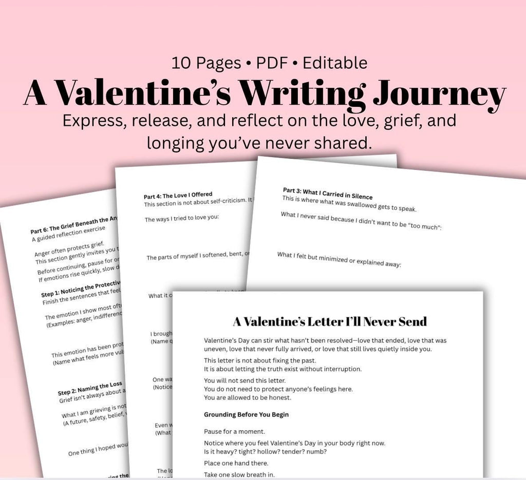 Valentine's Day Therapeutic Writing Worksheet, Heartbreak & Grief PDF Download, Editable 10 Pages