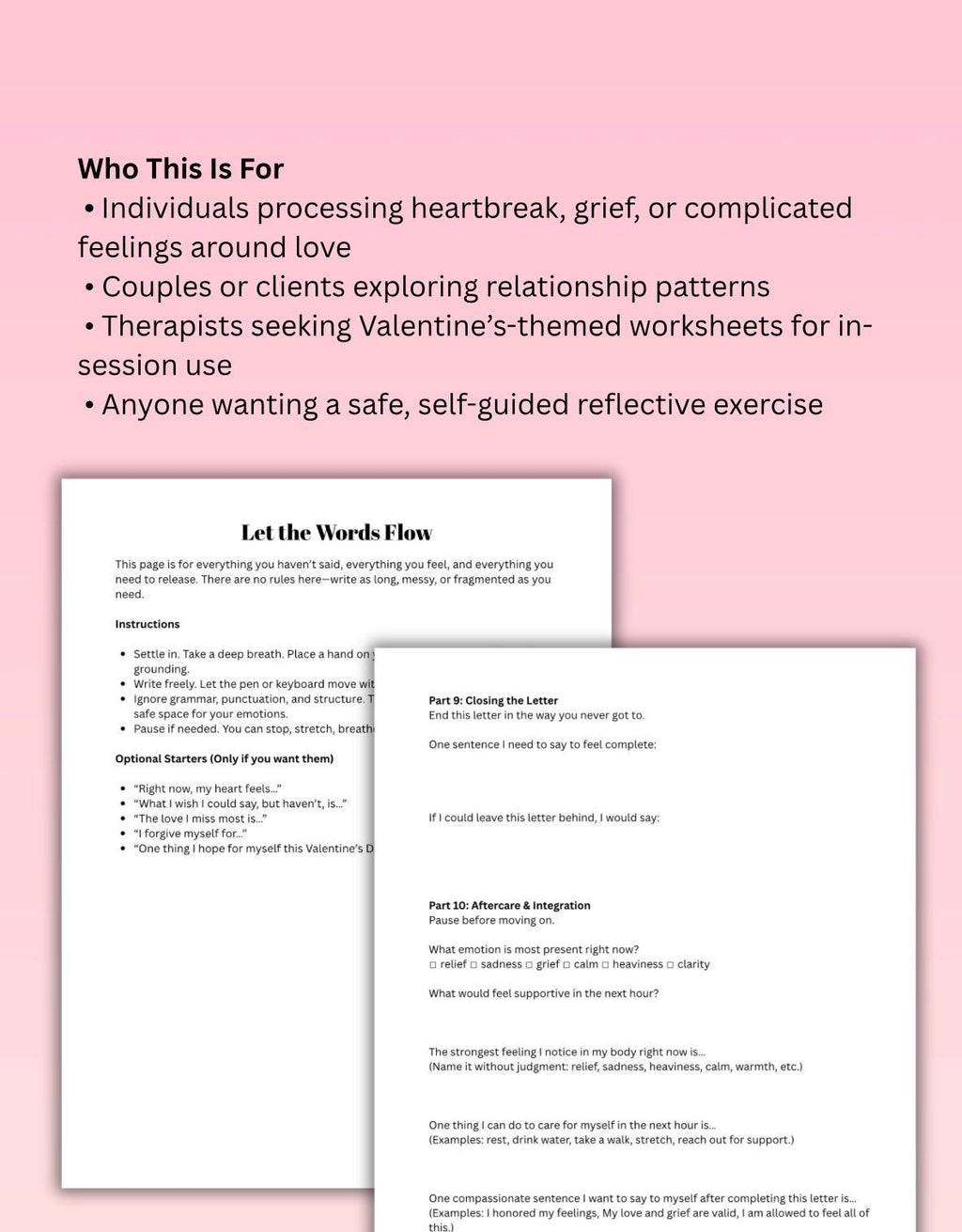 Valentine's Day Therapeutic Writing Worksheet, Heartbreak & Grief PDF Download, Editable 10 Pages