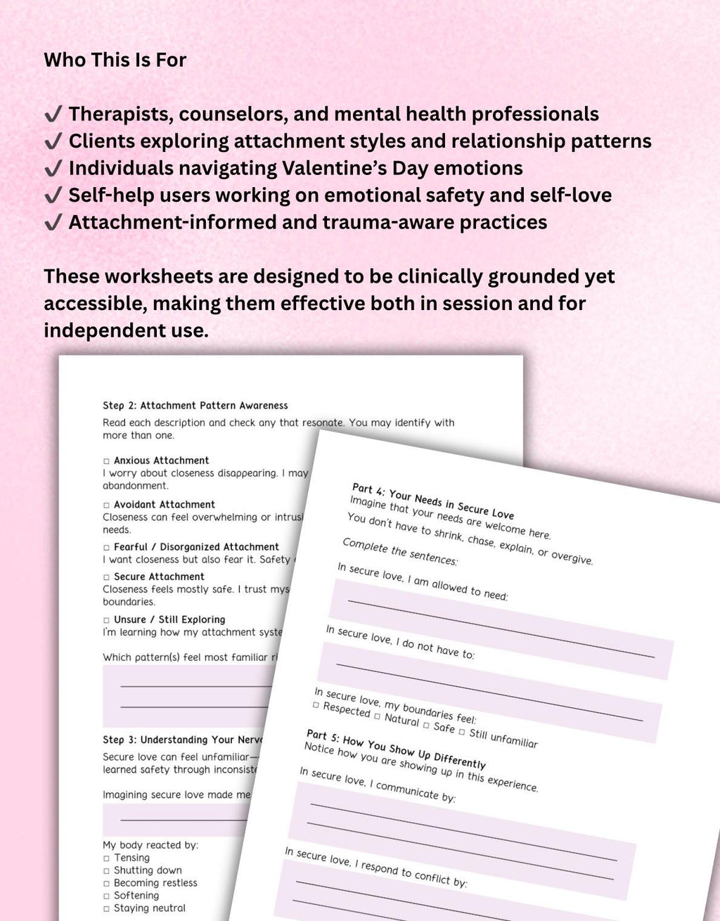 Attachment & Secure Love Worksheets: Therapy, Self-Help (Digital Download)