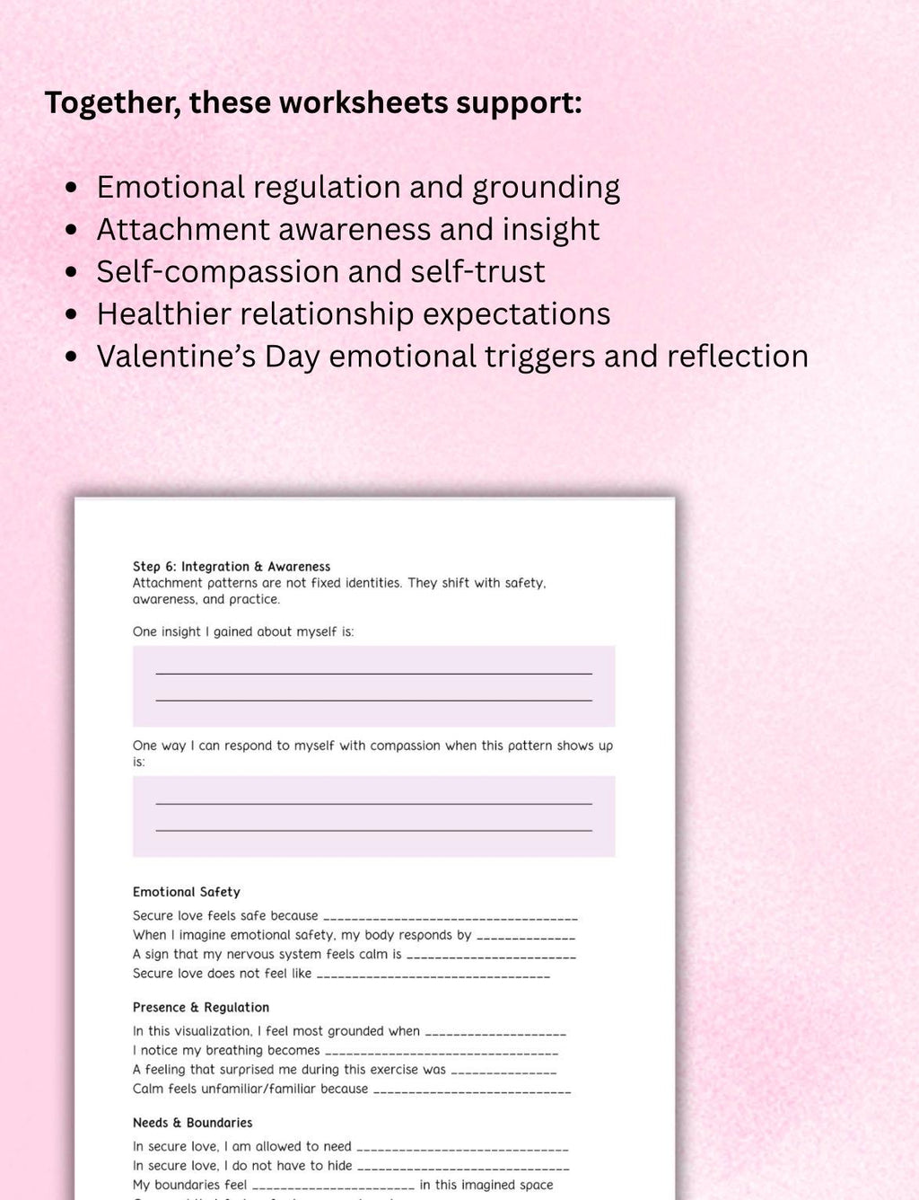 Attachment & Secure Love Worksheets: Therapy, Self-Help (Digital Download)