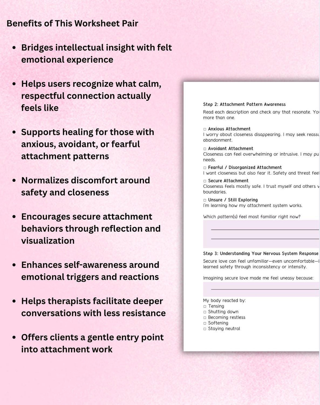 Attachment & Secure Love Worksheets: Therapy, Self-Help (Digital Download)