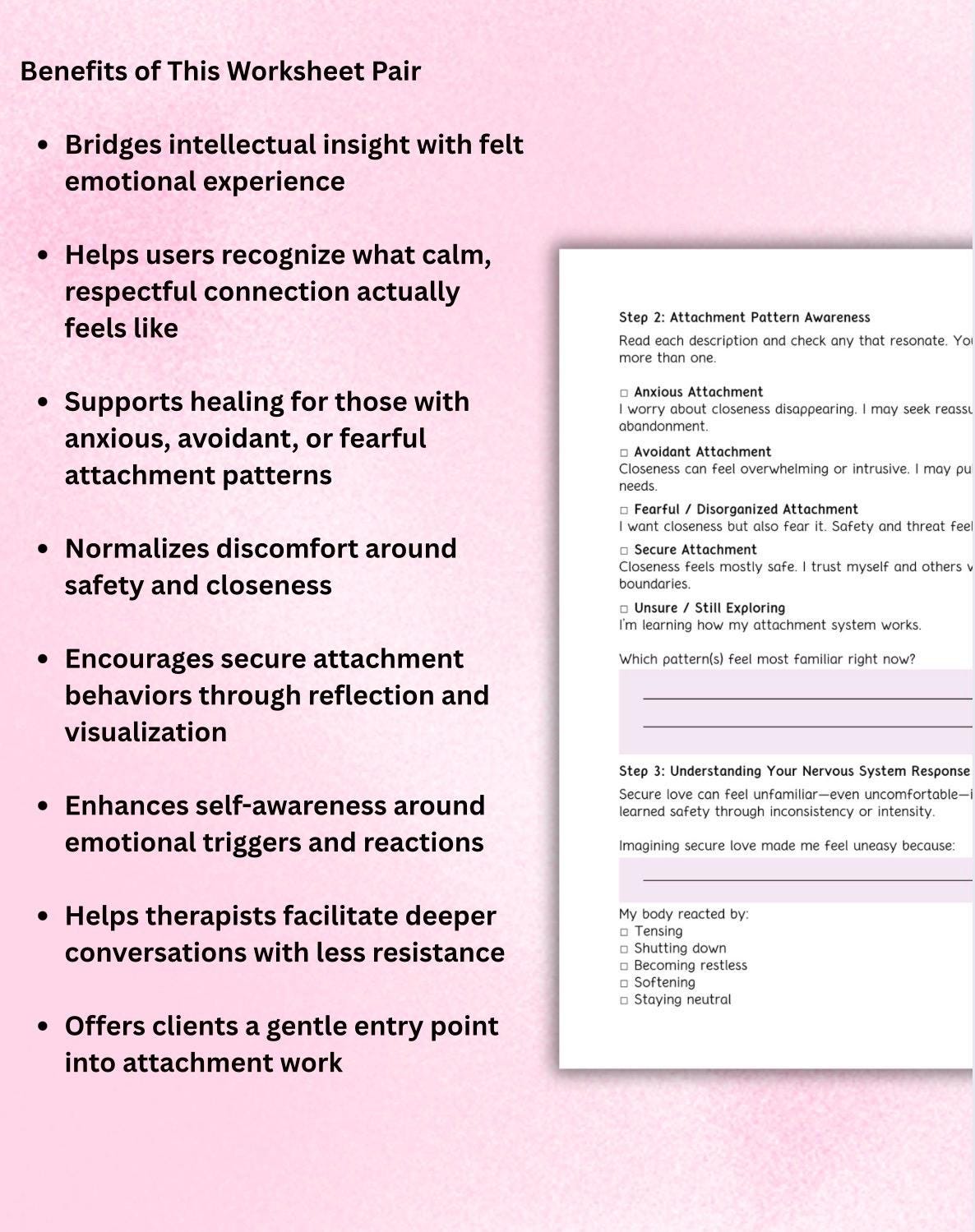 Attachment & Secure Love Worksheets: Therapy, Self-Help (Digital Download)