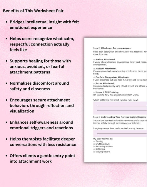 Attachment & Secure Love Worksheets: Therapy, Self-Help (Digital Download)