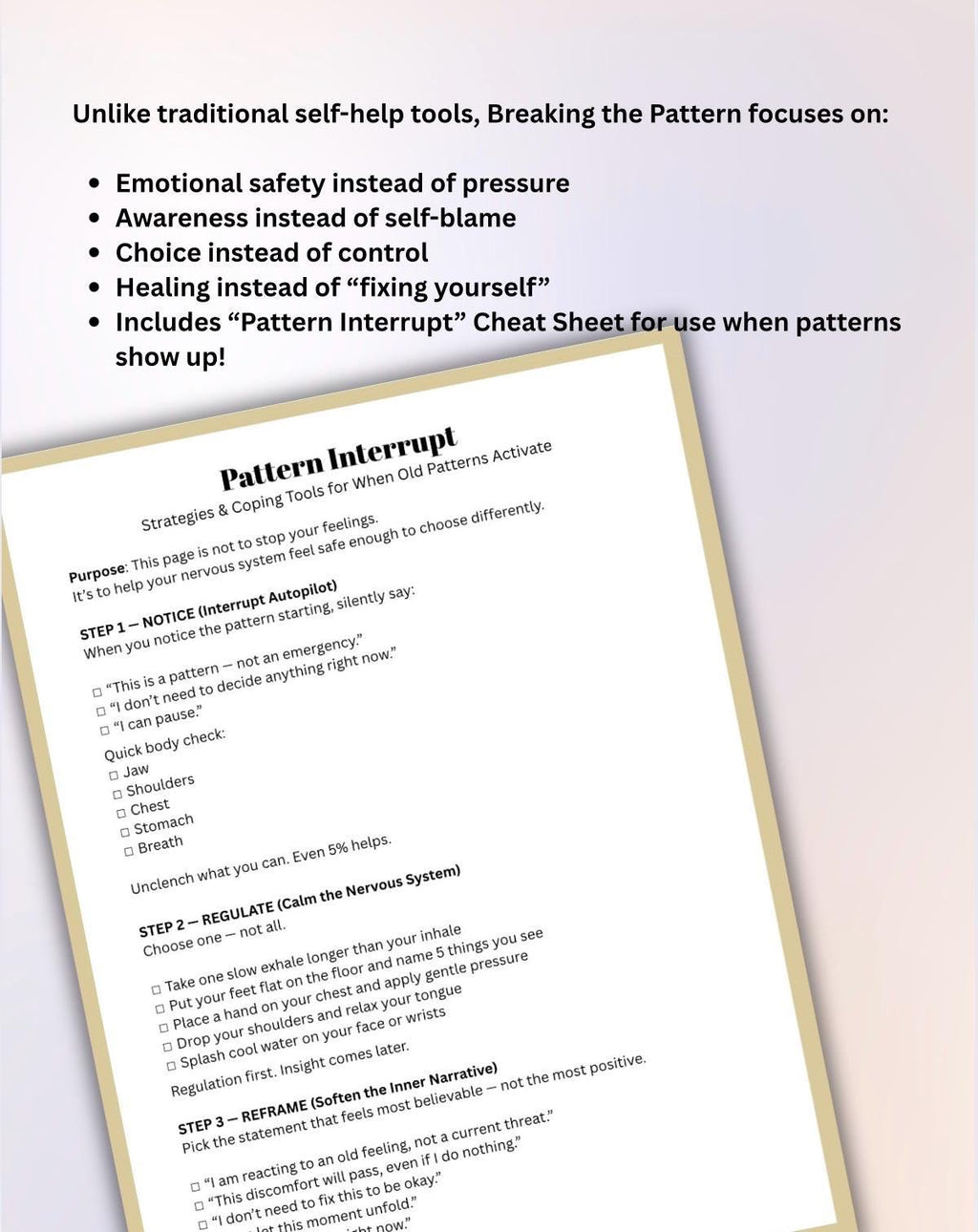 Pattern Interrupt Trauma-Informed Workbook for Emotional Regulation & Healing Reset for the New Year