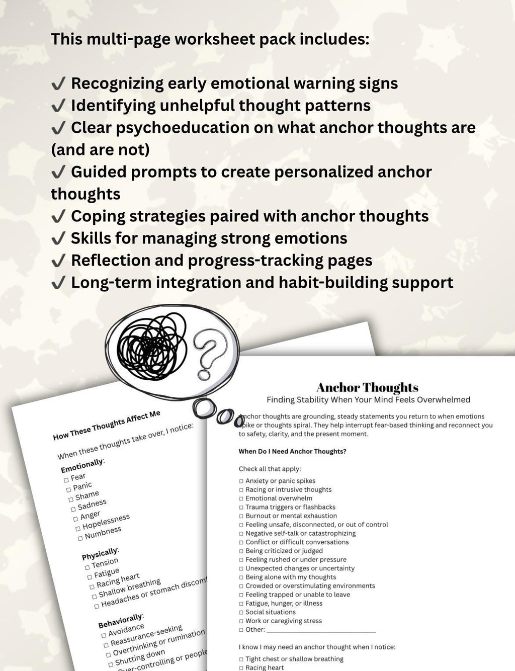 Anchor Thoughts Worksheet: Anxiety, Grounding, Trauma-Informed (PDF Printable, Editable 15-Page Toolkit)