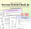 Nervous System Check-In Worksheets, Emotional Regulation Tools (PDF Printables, Editable, 7 Pages)
