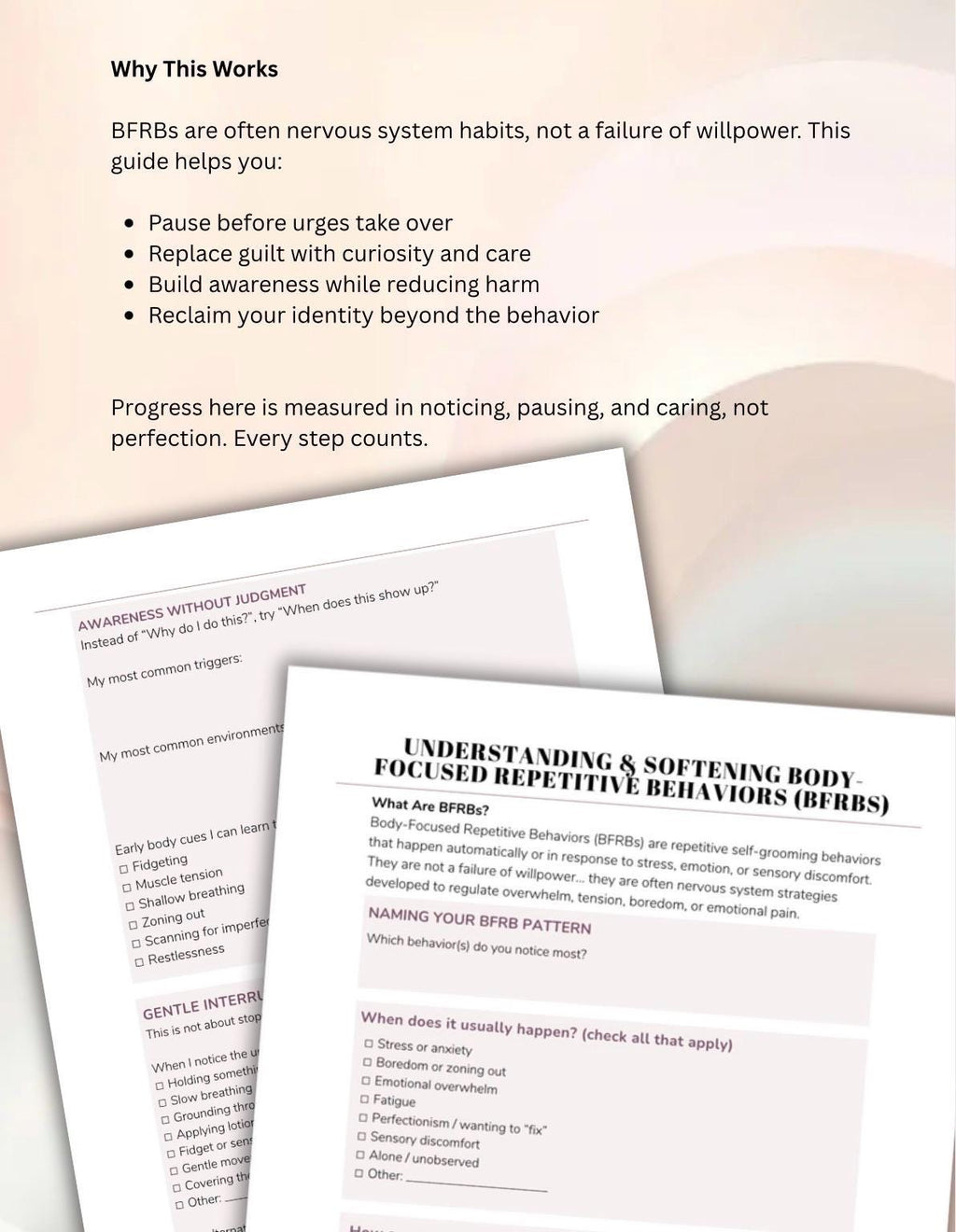 BFRB Workbook, Shame-Free Skin Picking, Hair Pulling, Nail Biting (PDF)