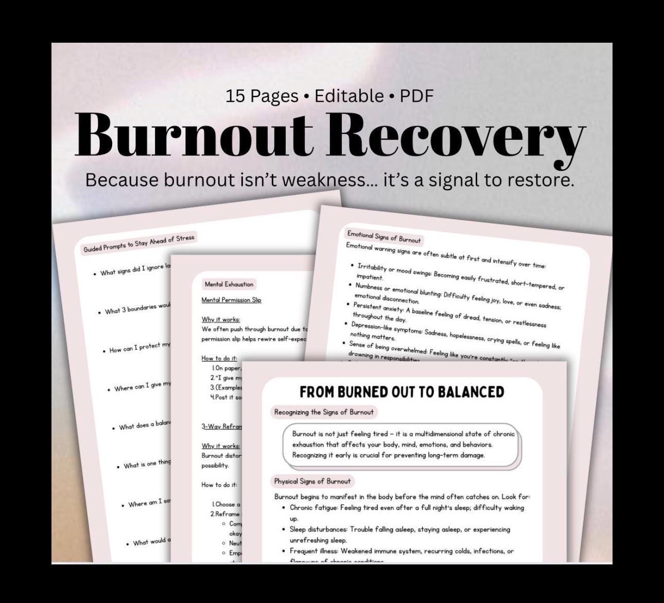 Burnout Recovery Blueprint Self-Care Guide with Prompts Affirmations Exercises Recharge Plan Burnout Prevention