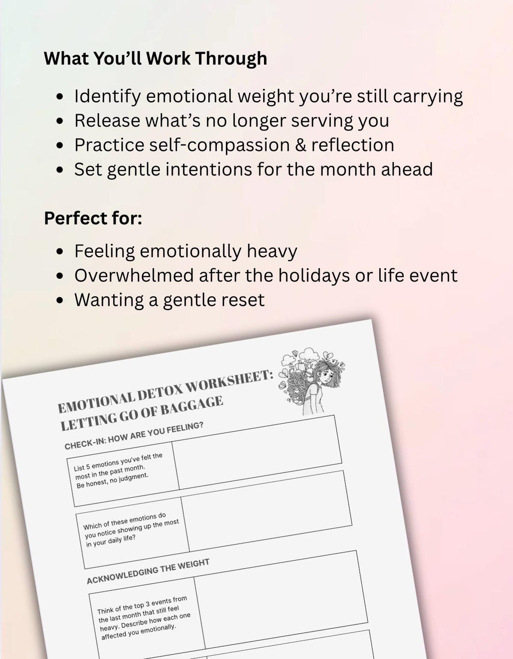 Emotional Detox Worksheet, Monthly Reset Journal (PDF)