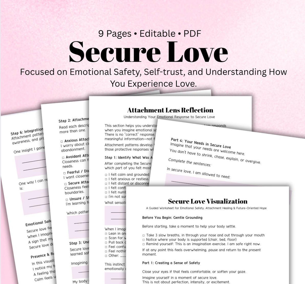 Attachment & Secure Love Worksheets: Therapy, Self-Help (Digital Download)