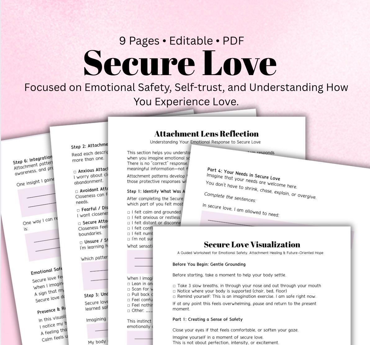 Attachment & Secure Love Worksheets: Therapy, Self-Help (Digital Download)