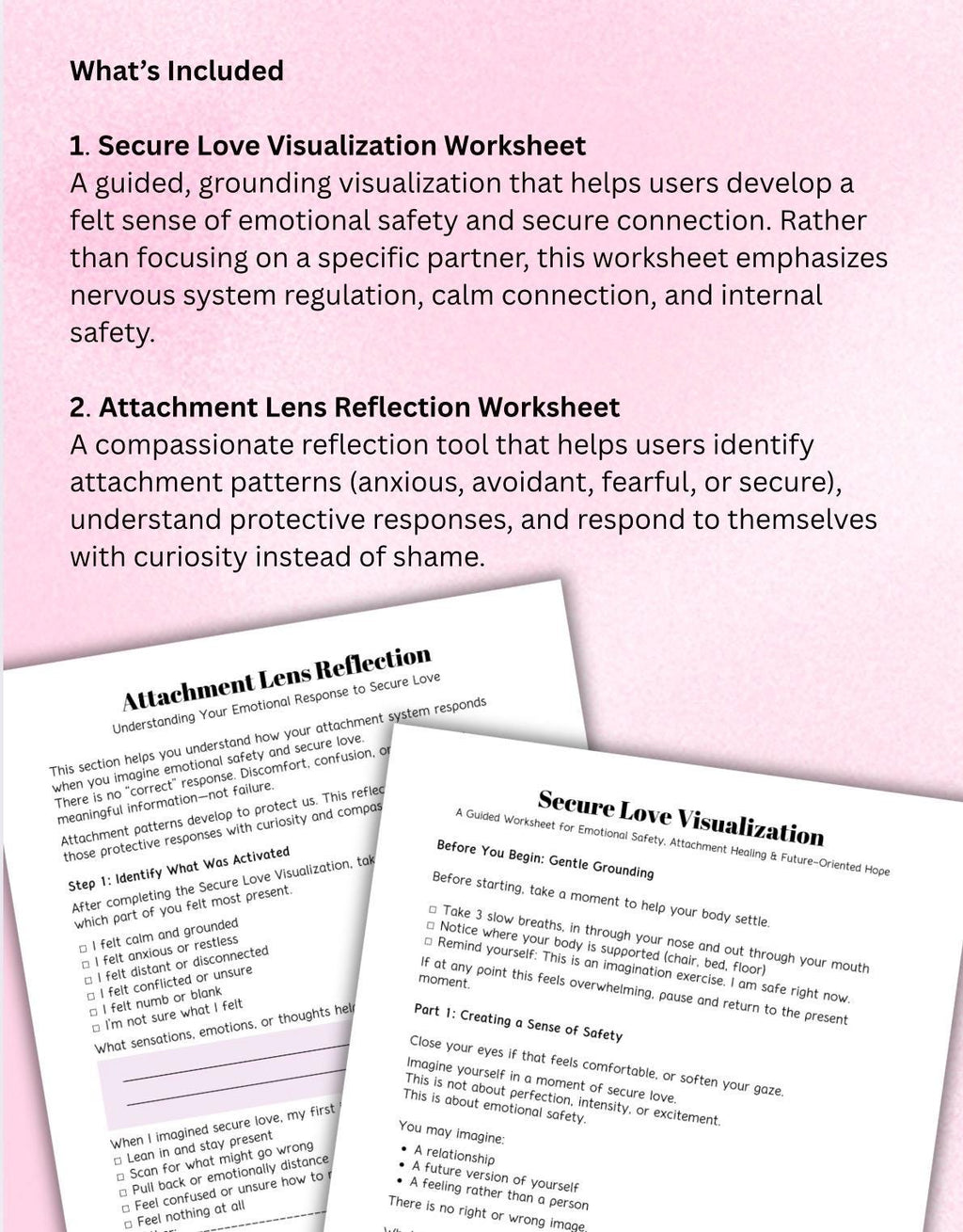 Attachment & Secure Love Worksheets: Therapy, Self-Help (Digital Download)