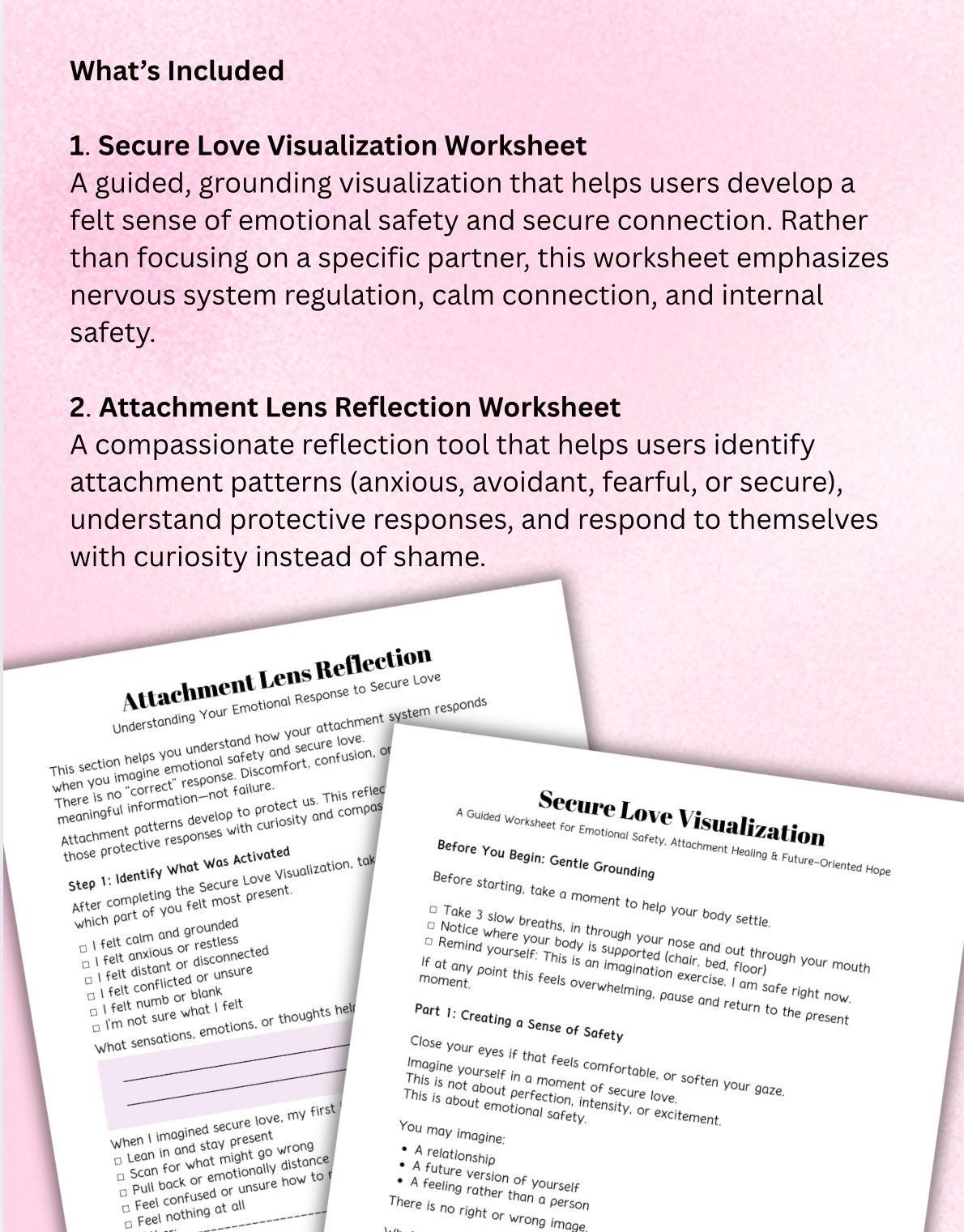 Attachment & Secure Love Worksheets: Therapy, Self-Help (Digital Download)