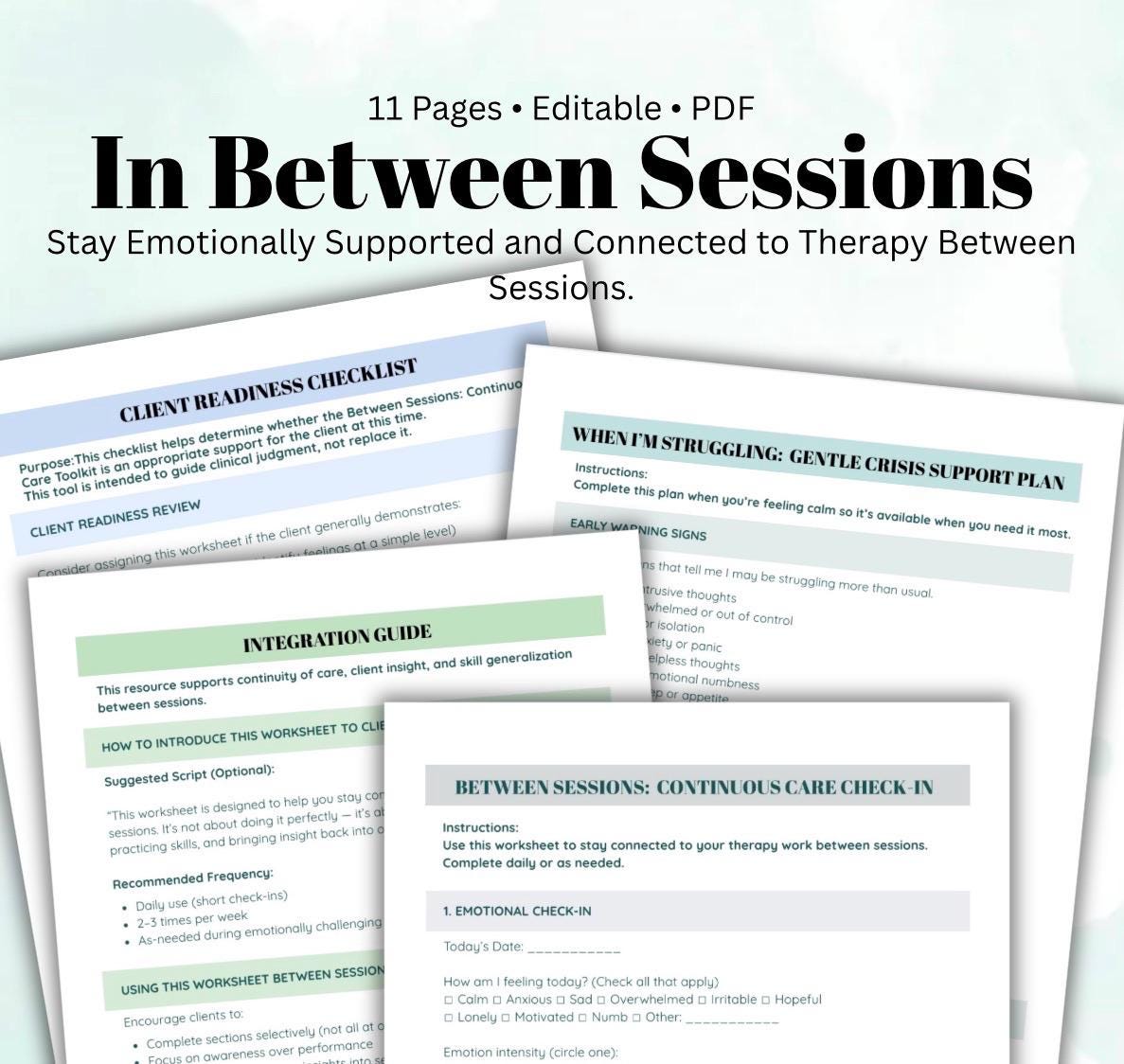 Therapy Toolkit, Between Sessions Worksheets, Coping Skills, Crisis Plan (PDF Printable Bundle)