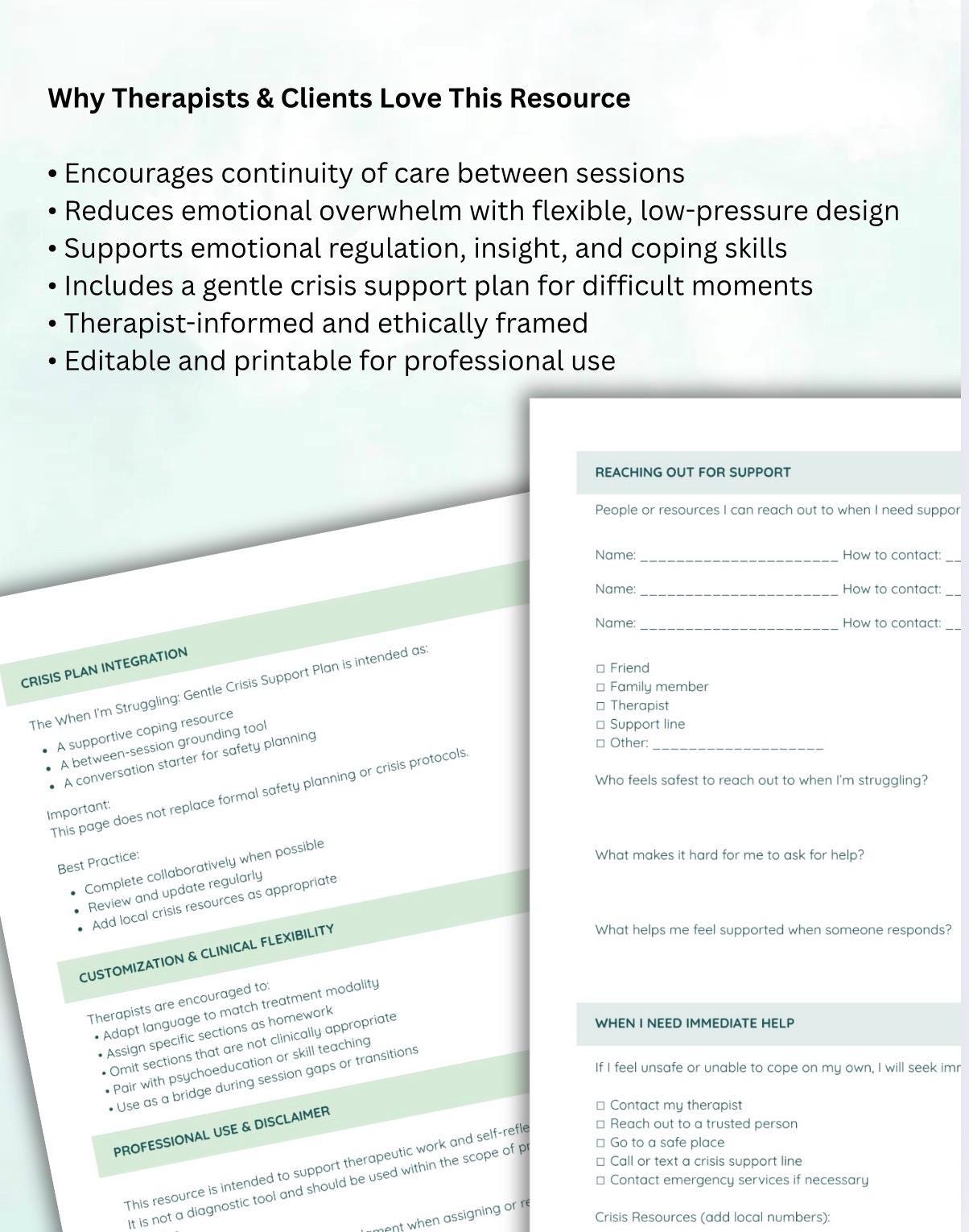 Therapy Toolkit, Between Sessions Worksheets, Coping Skills, Crisis Plan (PDF Printable Bundle)