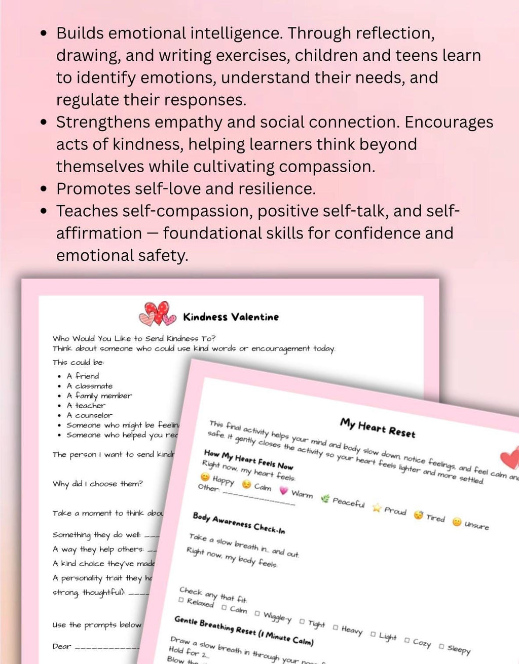 Children’s Valentine’s Day Printable Workbook  SEL Activities for Kids & Teens Emotional Growth, Kindness Self-Love