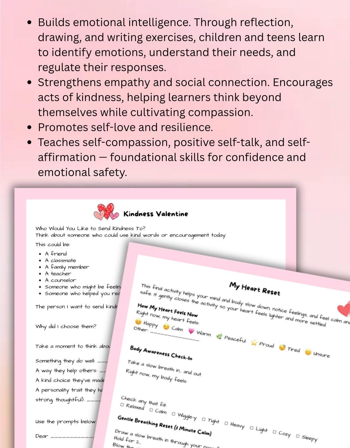 Children’s Valentine’s Day Printable Workbook  SEL Activities for Kids & Teens Emotional Growth, Kindness Self-Love