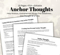 Anchor Thoughts Worksheet: Anxiety, Grounding, Trauma-Informed (PDF Printable, Editable 15-Page Toolkit)